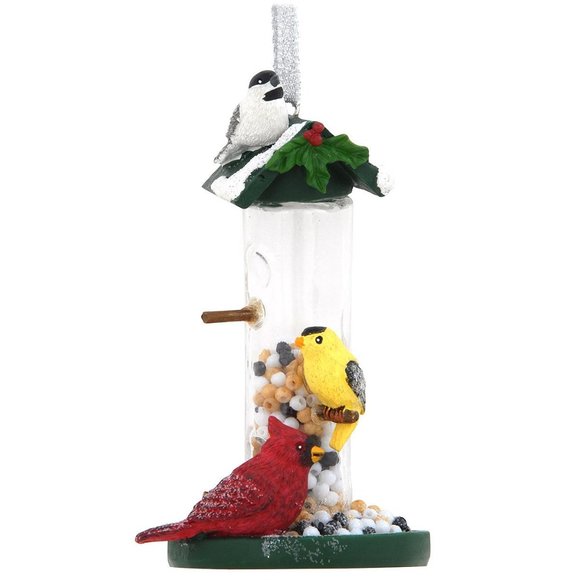 NWT Bronners 4" Birdfeeder Hanging Ornament-cardinal-wren-goldfinch-resin & glas - Picture 1 of 1